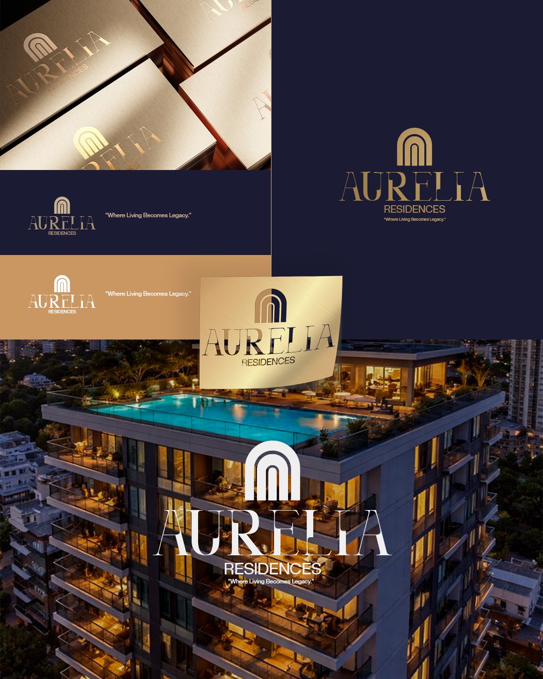 Aurelia Residences — Sistema de branding en variaciones